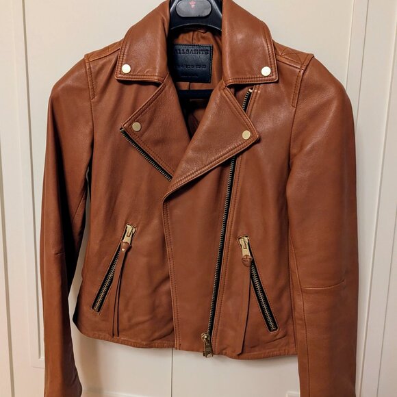 All Saints Dalby Leather Jacket Cognac Brown - Picture 2 of 7